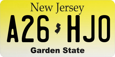 NJ license plate A26HJO