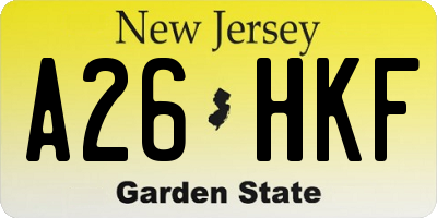 NJ license plate A26HKF