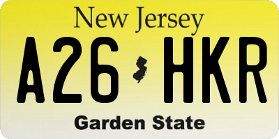 NJ license plate A26HKR