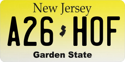 NJ license plate A26HOF