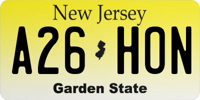 NJ license plate A26HON