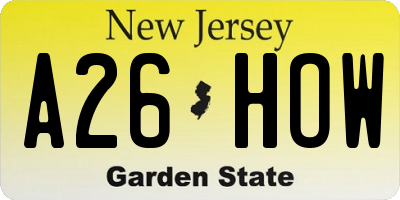 NJ license plate A26HOW