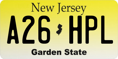NJ license plate A26HPL