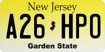 NJ license plate A26HPO
