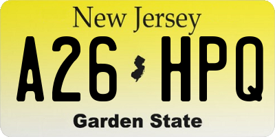 NJ license plate A26HPQ