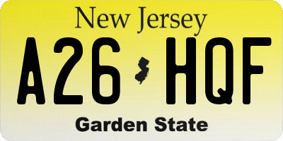 NJ license plate A26HQF