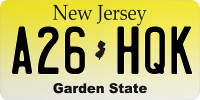 NJ license plate A26HQK