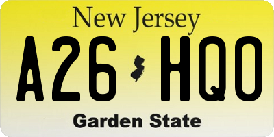NJ license plate A26HQO