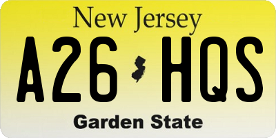 NJ license plate A26HQS
