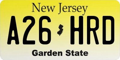 NJ license plate A26HRD