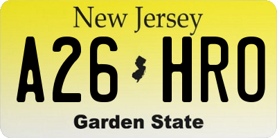 NJ license plate A26HRO