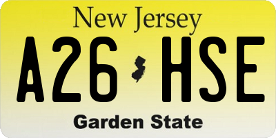 NJ license plate A26HSE