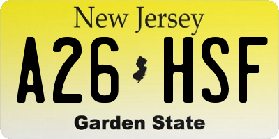 NJ license plate A26HSF