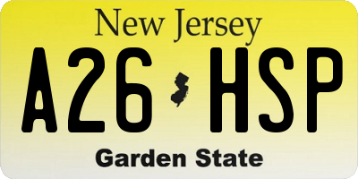 NJ license plate A26HSP