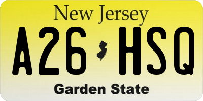 NJ license plate A26HSQ