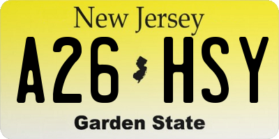NJ license plate A26HSY