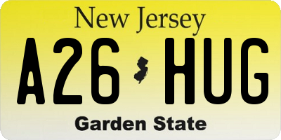 NJ license plate A26HUG
