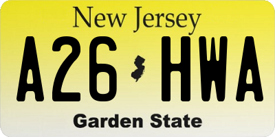 NJ license plate A26HWA