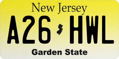 NJ license plate A26HWL