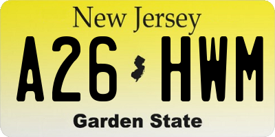 NJ license plate A26HWM