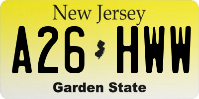 NJ license plate A26HWW