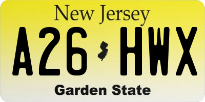NJ license plate A26HWX