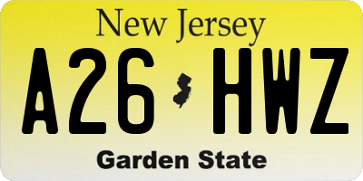 NJ license plate A26HWZ