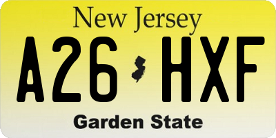 NJ license plate A26HXF