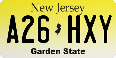 NJ license plate A26HXY