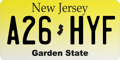 NJ license plate A26HYF