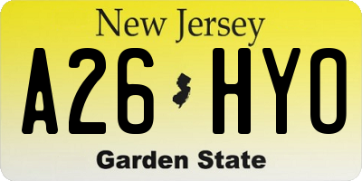 NJ license plate A26HYO
