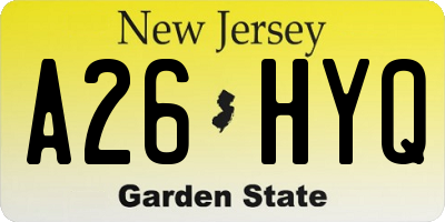 NJ license plate A26HYQ