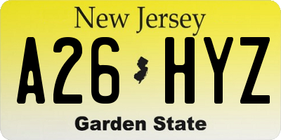 NJ license plate A26HYZ