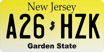 NJ license plate A26HZK