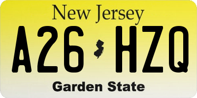 NJ license plate A26HZQ