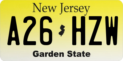 NJ license plate A26HZW