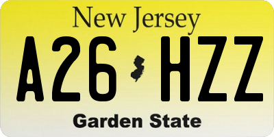 NJ license plate A26HZZ