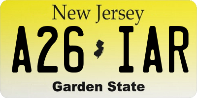 NJ license plate A26IAR