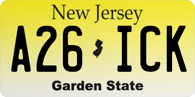 NJ license plate A26ICK