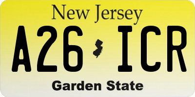 NJ license plate A26ICR