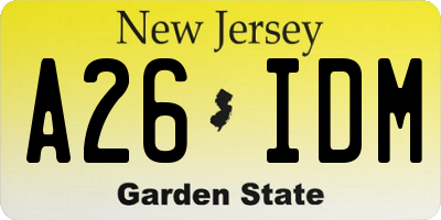 NJ license plate A26IDM