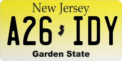 NJ license plate A26IDY
