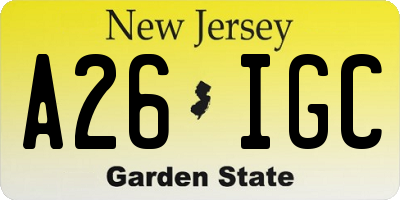 NJ license plate A26IGC