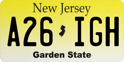 NJ license plate A26IGH