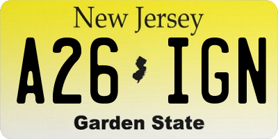 NJ license plate A26IGN