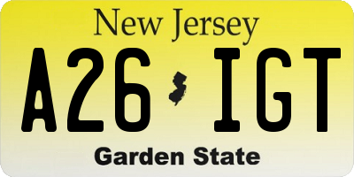 NJ license plate A26IGT