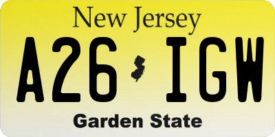 NJ license plate A26IGW