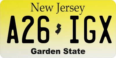 NJ license plate A26IGX