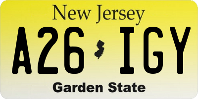 NJ license plate A26IGY