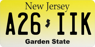 NJ license plate A26IIK
